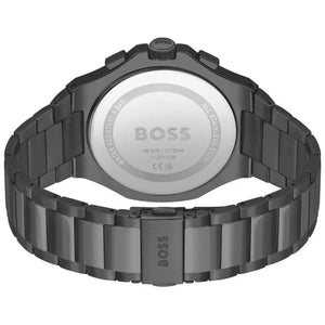 Side profile highlighting the polished black stainless steel links of Hugo Boss 1514090
