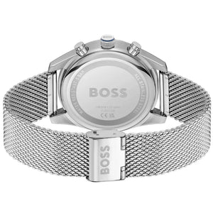 Side profile highlighting the silver stainless steel mesh strap of Hugo Boss 1514149