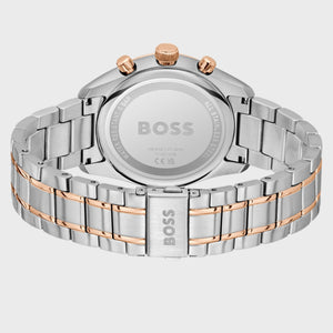 Back view of the Hugo Boss 1514252 watch showing the stainless steel caseback and technical specs