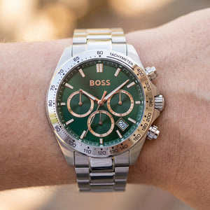 Live wrist shot of Hugo Boss 1514268 chronograph men's watch.