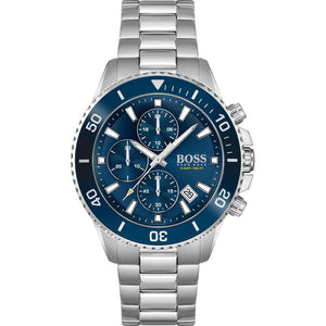 Hugo Boss Admiral 1513907 men's chronograph watch with silver stainless steel strap and blue dial