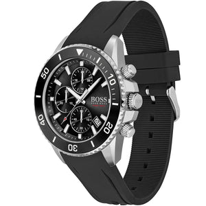 Angled view of the Hugo Boss 1513912 highlighting the rotating bezel and pushers