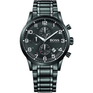 Hugo Boss Aeroliner 1513180 men's chronograph watch with black stainless steel bracelet and black dial