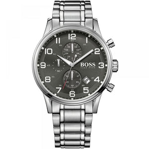 Hugo Boss Aeroliner 1513181 men's chronograph watch with silver stainless steel strap and anthracite grey dial