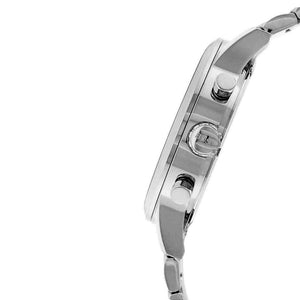 Angled view of the Hugo Boss 1513183 highlighting the polished silver case and chronograph pushers