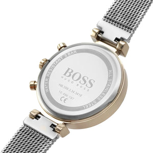 Back case view of Hugo Boss 1502553 watch showing official logo and specs