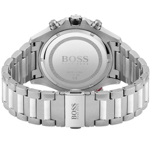 Silver-tone deployment clasp with engraved Boss logo on the bracelet of the 1513823