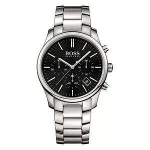 Hugo Boss Hero 1513433 men's chronograph watch with silver stainless steel strap and black dial