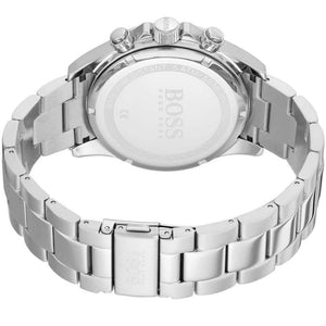 Silver-tone deployment clasp with engraved Boss logo on the bracelet of the 1513755