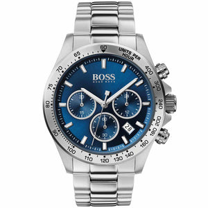 Hugo Boss Hero Sport 1513755 men's chronograph watch with silver stainless steel strap and blue dial