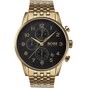 Hugo Boss Navigator 1513531 men's chronograph watch with gold-tone stainless steel strap and black dial