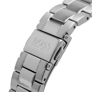 Silver tone stainless steel fold-over clasp on the Hugo Boss 1502614 watch