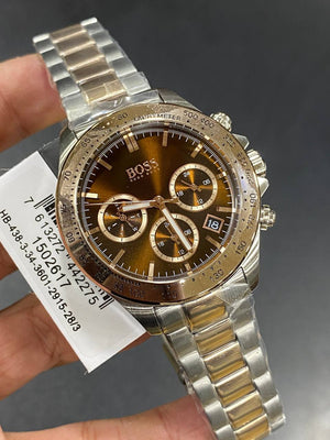Authentic real life photo of Hugo Boss 1502617 showing true two-tone shine and brown dial