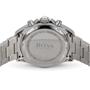 Back view of the Hugo Boss 1513704 watch showing the stainless steel caseback details