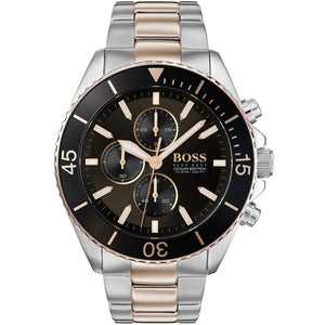 Hugo Boss Ocean Edition 1513705 men's chronograph watch with two-tone rose gold strap and grey dial