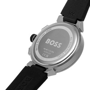 Back view of the Hugo Boss 1513997 watch showing the stainless steel caseback and One collection details