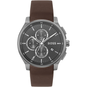 Front view of Hugo Boss Peak 1514187 chronograph men's watch on a white background.