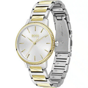 Right side view of Hugo Boss 1502568 showing two-tone case and crown