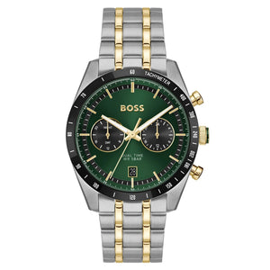 Front view of Hugo Boss Tourmaster 1514287 dual time men's watch on a white background.