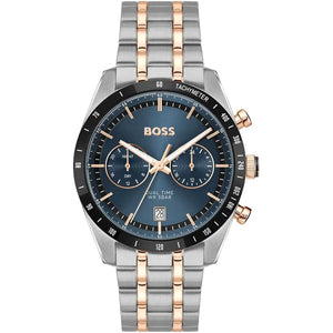Front view of Hugo Boss Tourmaster 1514288 dual time men's watch on a white background.