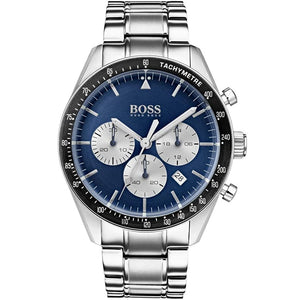 Hugo Boss Trophy 1513630 men's chronograph watch with silver stainless steel strap and blue dial