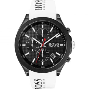 Hugo Boss Velocity 1513718 men's chronograph watch with white rubber strap and black case