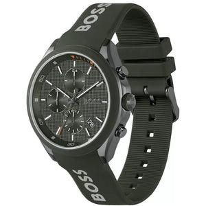 Authentic real-life photo of the Hugo Boss Velocity 1514060 watch showing actual all-green color and rubber strap