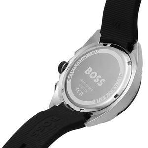 Back view of the Hugo Boss 1513953 watch showing the stainless steel caseback details