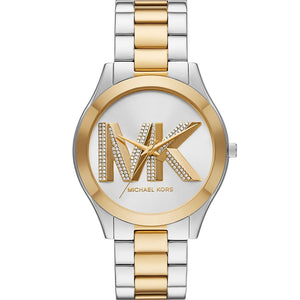 Michael Kors MK4735 Women’s Silver Dial Two-Tone Stainless Steel Crystal Logo Watch - Luxury Hub Store