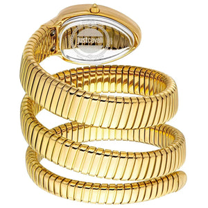 Gold snake-shaped watch on a white background