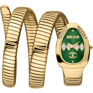 Just Cavalli Signature Snake JC1L230M0045 women's watch - green dial gold steel triple-wrap strap