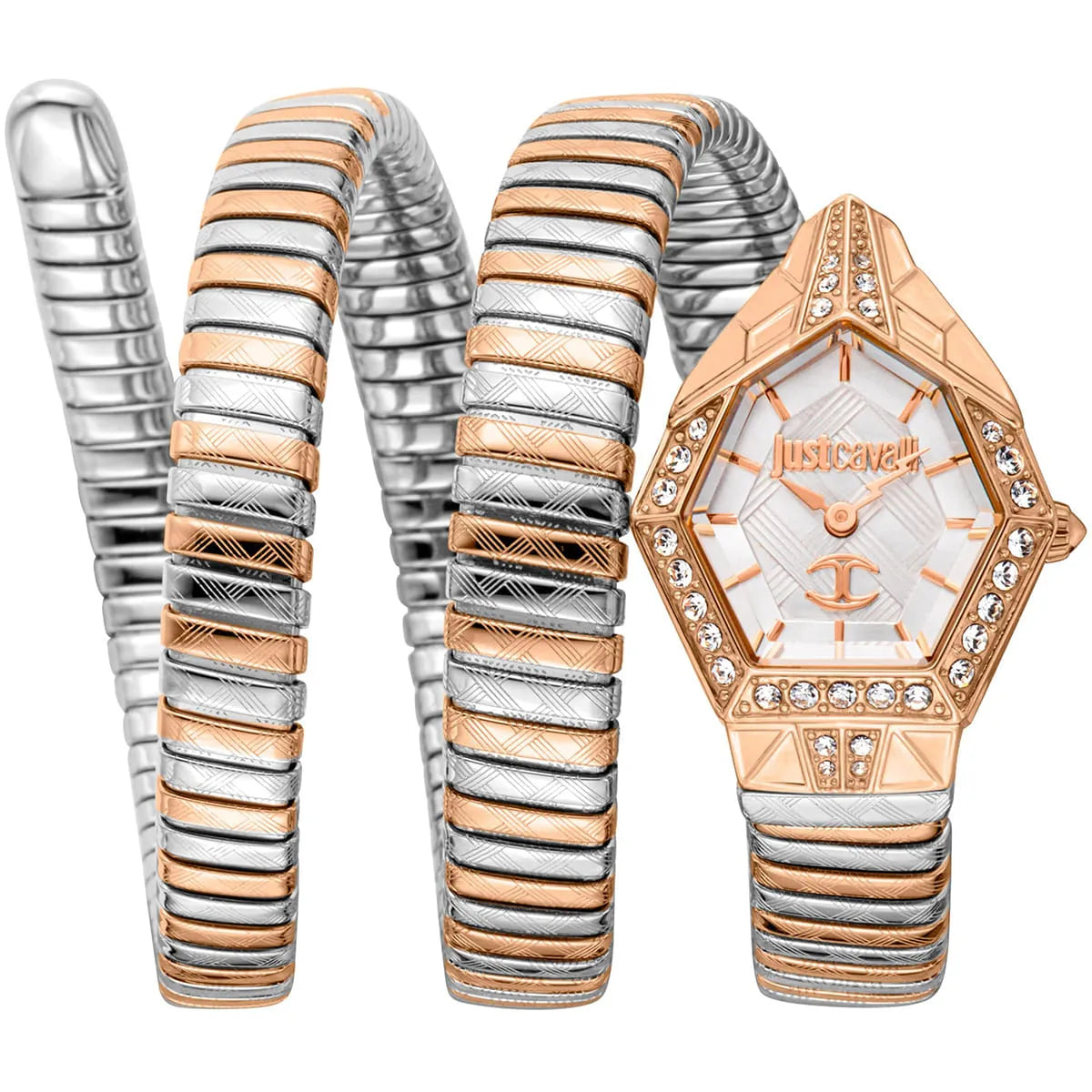 Gold and silver watch with intricate design on a white background