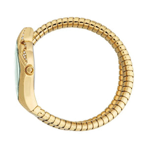 Side view photo of the unique case of Just Cavalli JC1L306M0045 showing case thickness and asymmetric snake shape from Luxury Hub Store