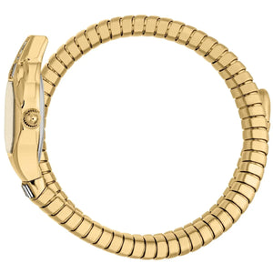 Side view photo of the unique case of Just Cavalli JC1L326M0025 showing case thickness and asymmetric snake shape from Luxury Hub Store