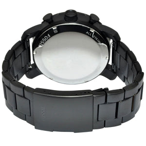 Back view photo of Fossil JR1356 showing the black stainless steel caseback and Fossil branding