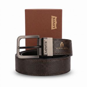 Premium Levi's mirror original reversible grained leather belt set with matte buckle and luxury branded box