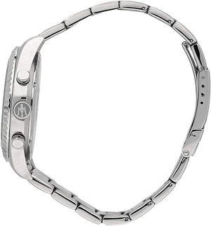Side profile view showing the 11.5mm case thickness and polished silver finish
