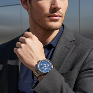 Man wearing Maserati Competizione gunmetal watch for a modern industrial and sporty look