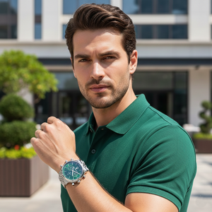 Man wearing Maserati Epoca silver jubilee watch for a premium Italian luxury and business style