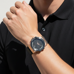 Man wearing Maserati Potenza rose gold rubber watch with a sleeve visible for a luxury sport look
