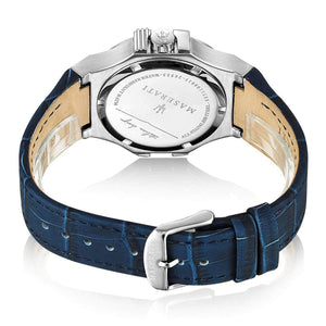Back view of the Maserati R8851108015 watch showing the stainless steel caseback and serial number details