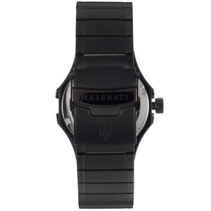 Black stainless steel deployment clasp with Maserati logo on the Potenza bracelet