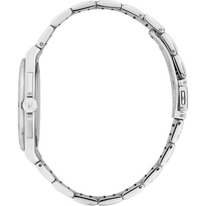 Side profile view showing the stainless steel case of the Maserati Velocità Slim R8853153004.