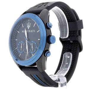 Side profile highlighting the durable black rubber strap of Maserati R8871612006