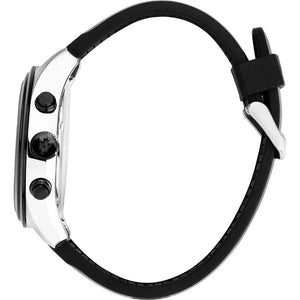 Right angle view showing the crown and chronograph pushers of the Maserati Traguardo R8871612045.