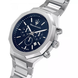 Side profile view showing the slim 11.5mm case and pushers of the Maserati chronograph