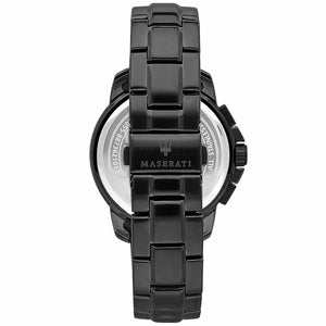 Black stainless steel deployment clasp with engraved Maserati logo on the bracelet of the R8873621014