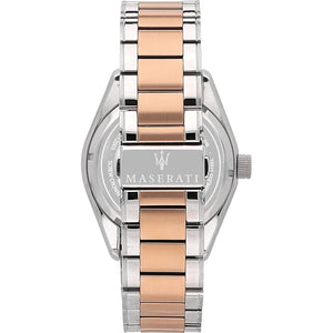 Two-tone deployment clasp on Maserati Traguardo R8823112001 automatic metal bracelet watch