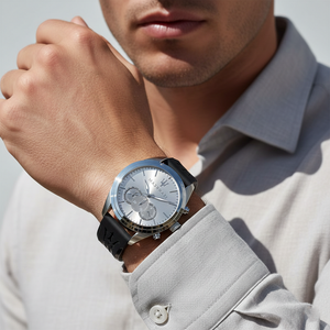 Man wearing Maserati Traguardo silver rubber watch for a high-performance active lifestyle look