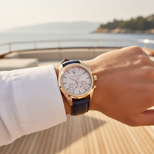 Male model wearing Maserati Traguardo R8871612016 elegant watch with a semi-formal outfit